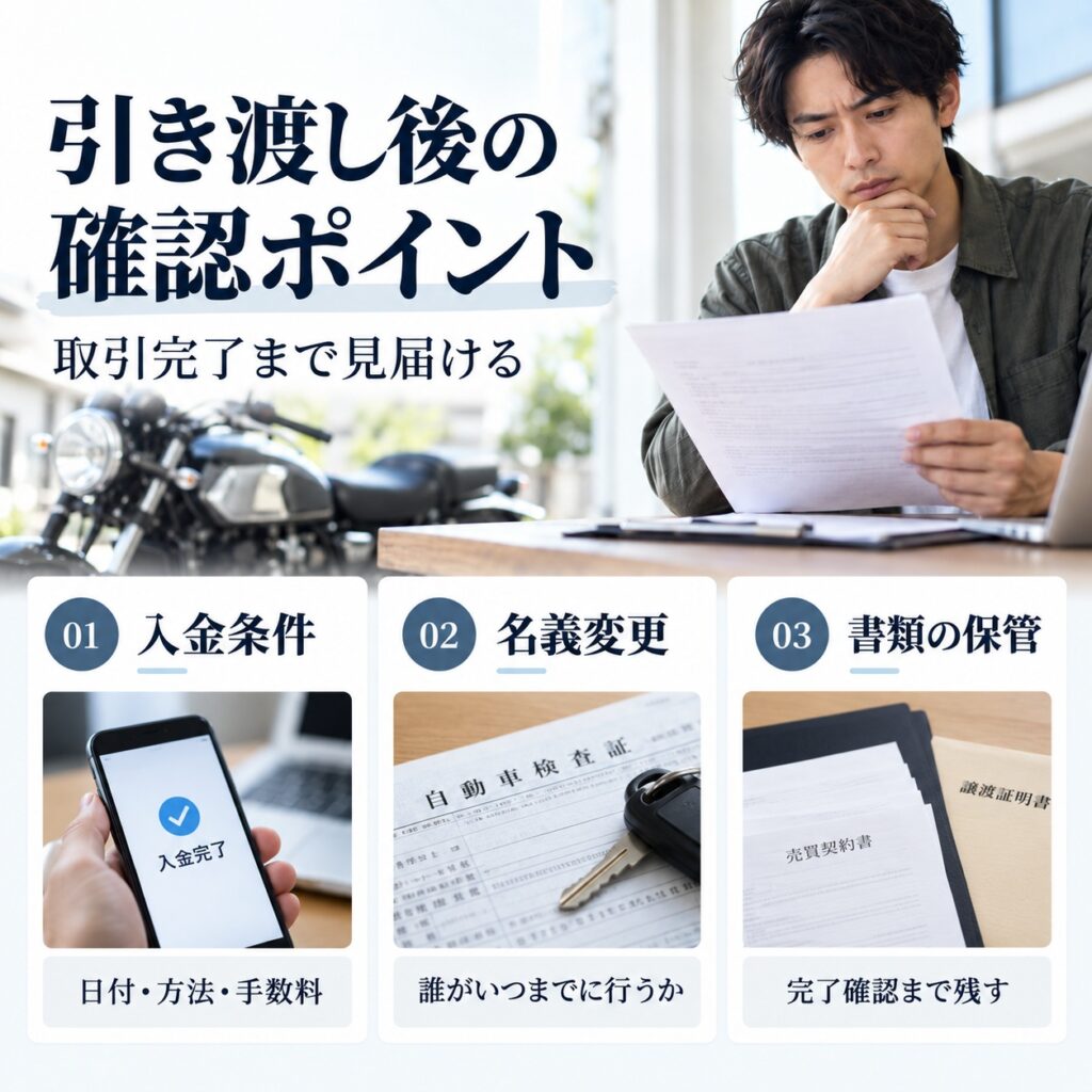 バイクを引き渡した後も入金と名義変更を確認する