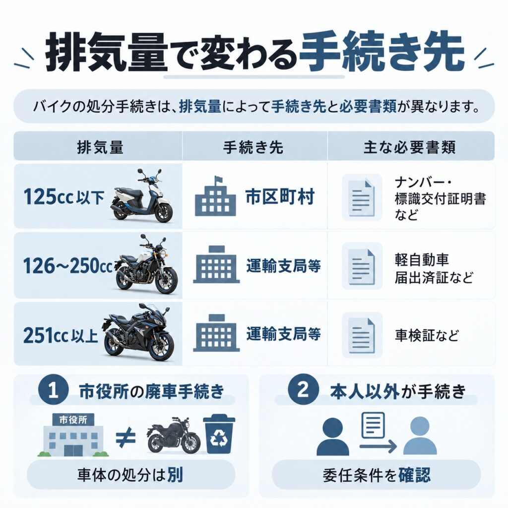 バイク処分の手続きと必要書類は排気量で変わる