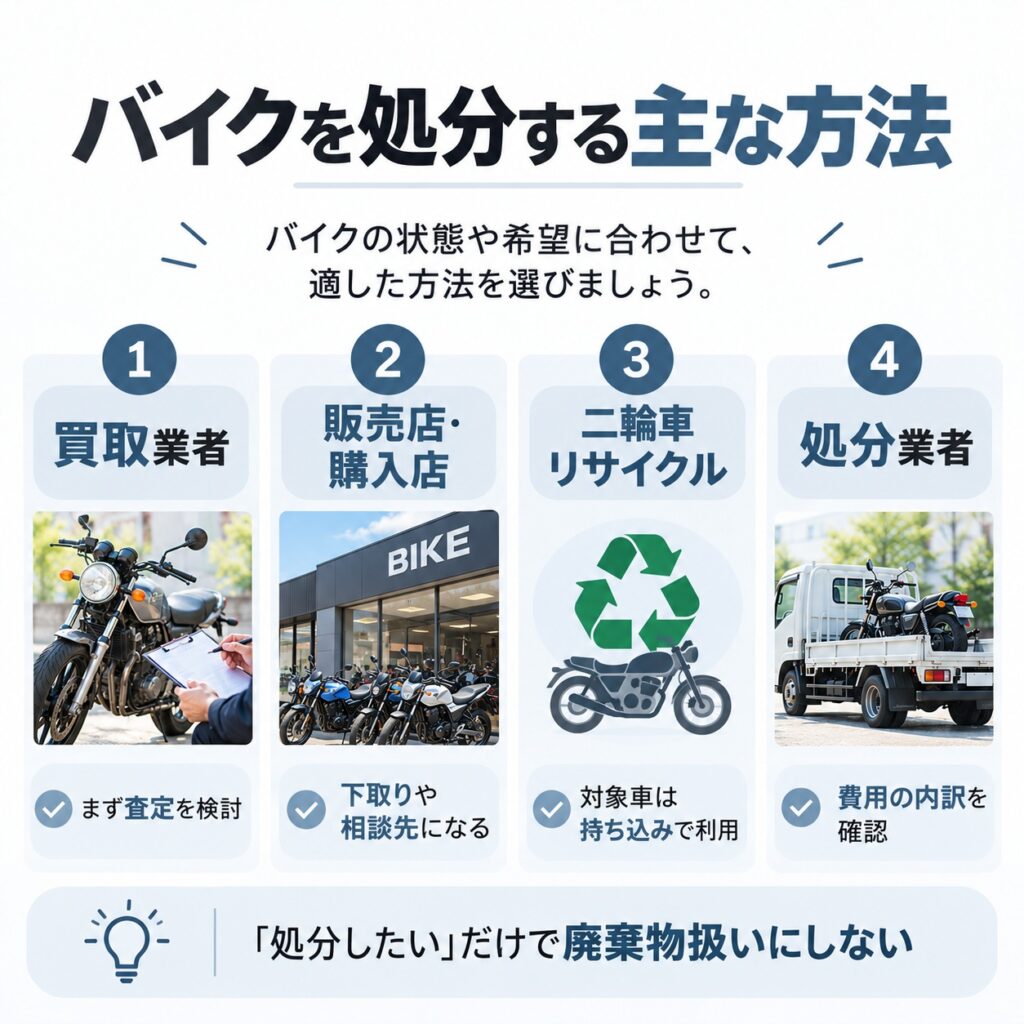 バイクを処分する主な方法