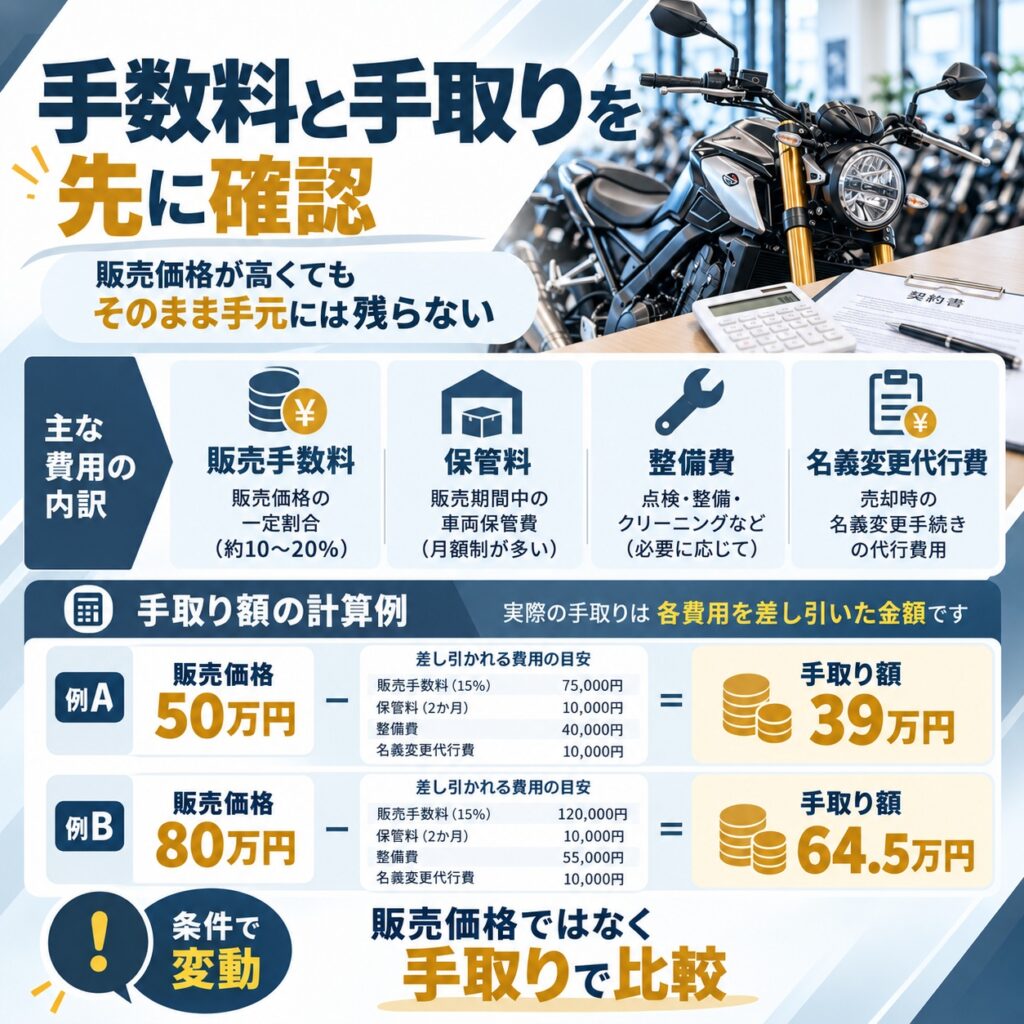 バイク委託販売の手数料相場と実際の手取り