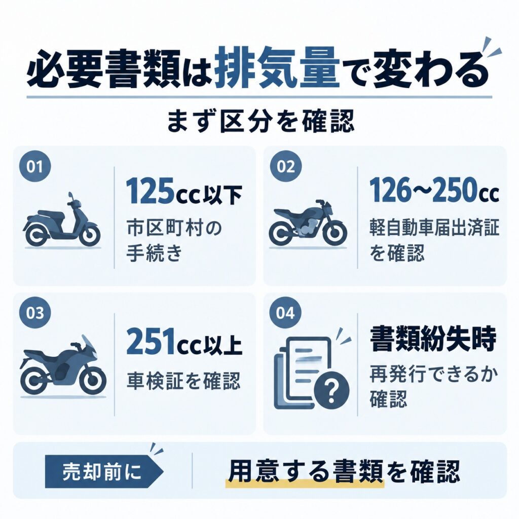 バイク売却の必要書類は排気量で異なる