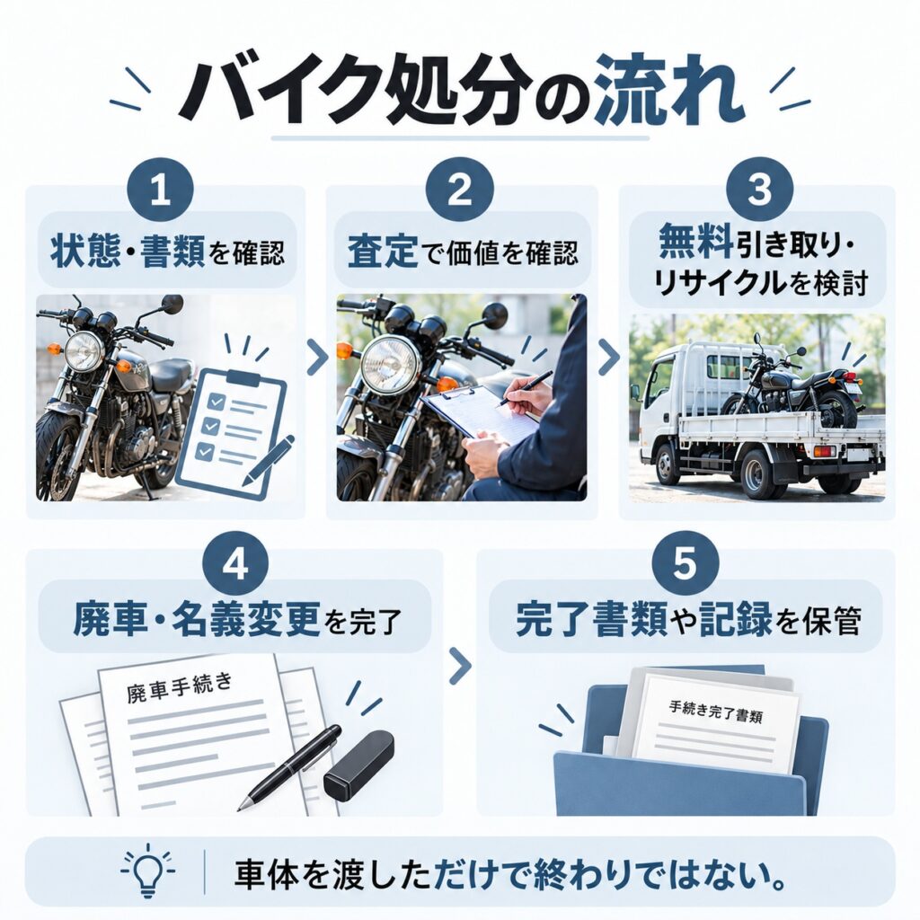 バイク処分から手続き完了までの流れ