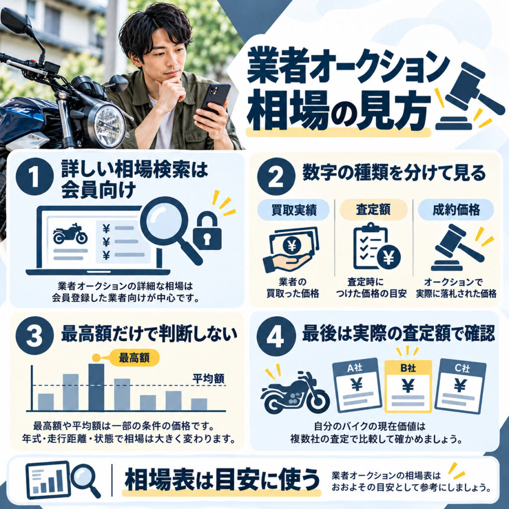 バイクの業者オークション相場は一般の人でも見られる?
