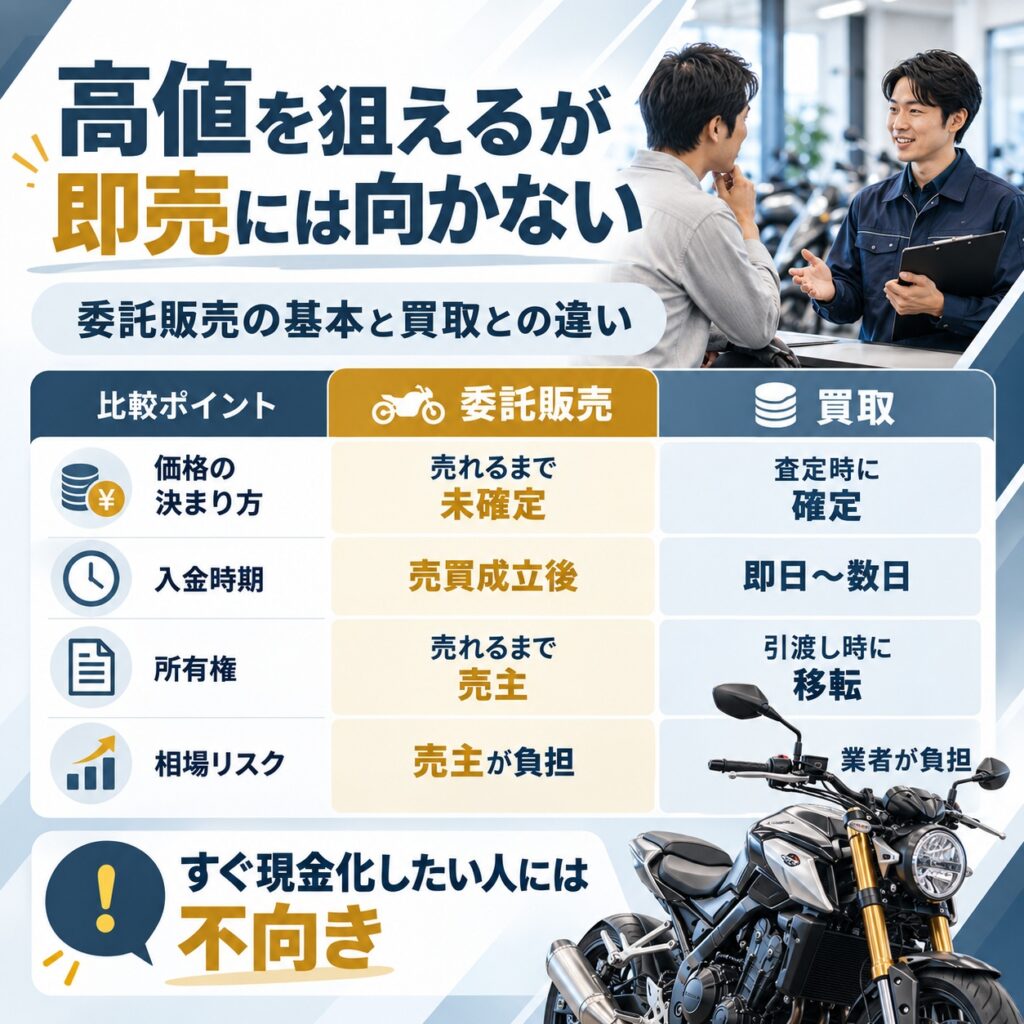 バイク委託販売は高値を狙えるが即売には向かない