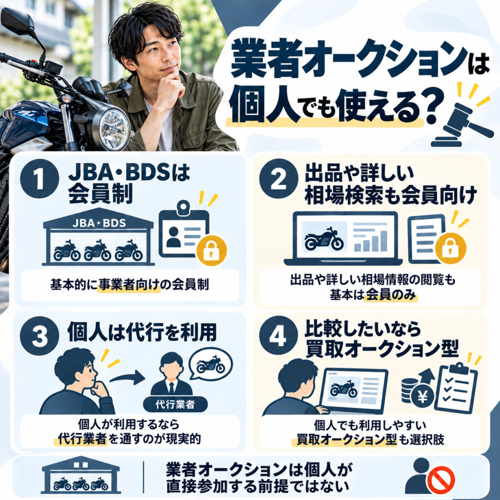 バイク業者オークションは個人でも利用できる?