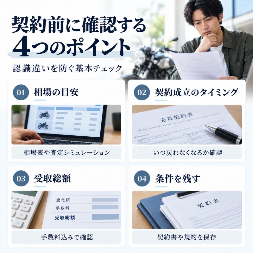 バイク買取のトラブルは契約前の確認で防ぎやすい