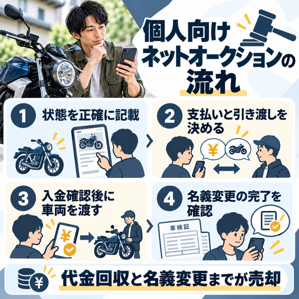 個人向けネットオークションでバイクを売る流れ