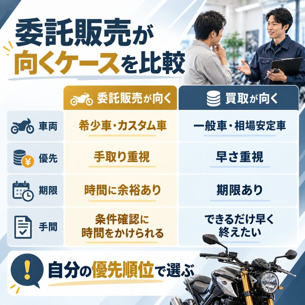 委託販売が向くバイクと向かないケース