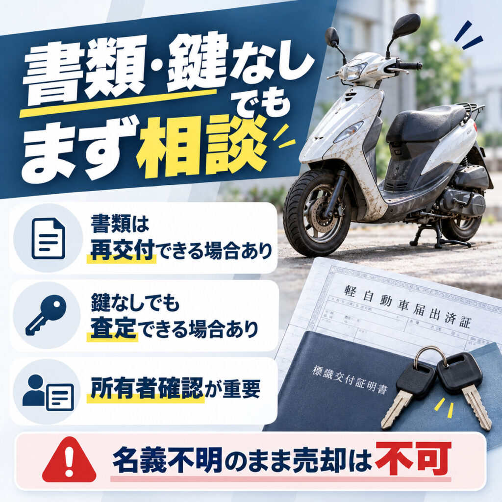 書類や鍵がない動かない原付は売れる？