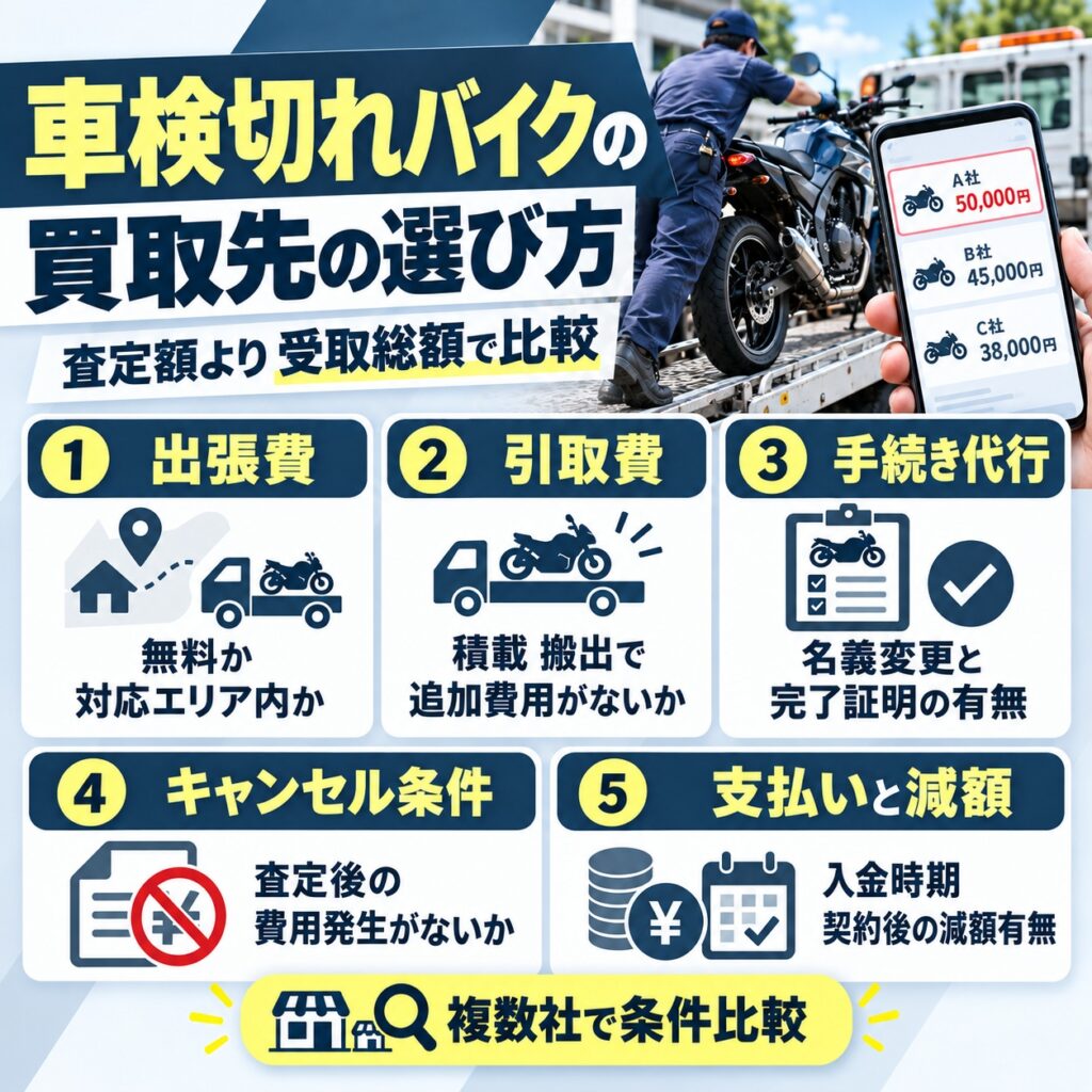 車検切れバイクの買取先は対応条件で選ぶ