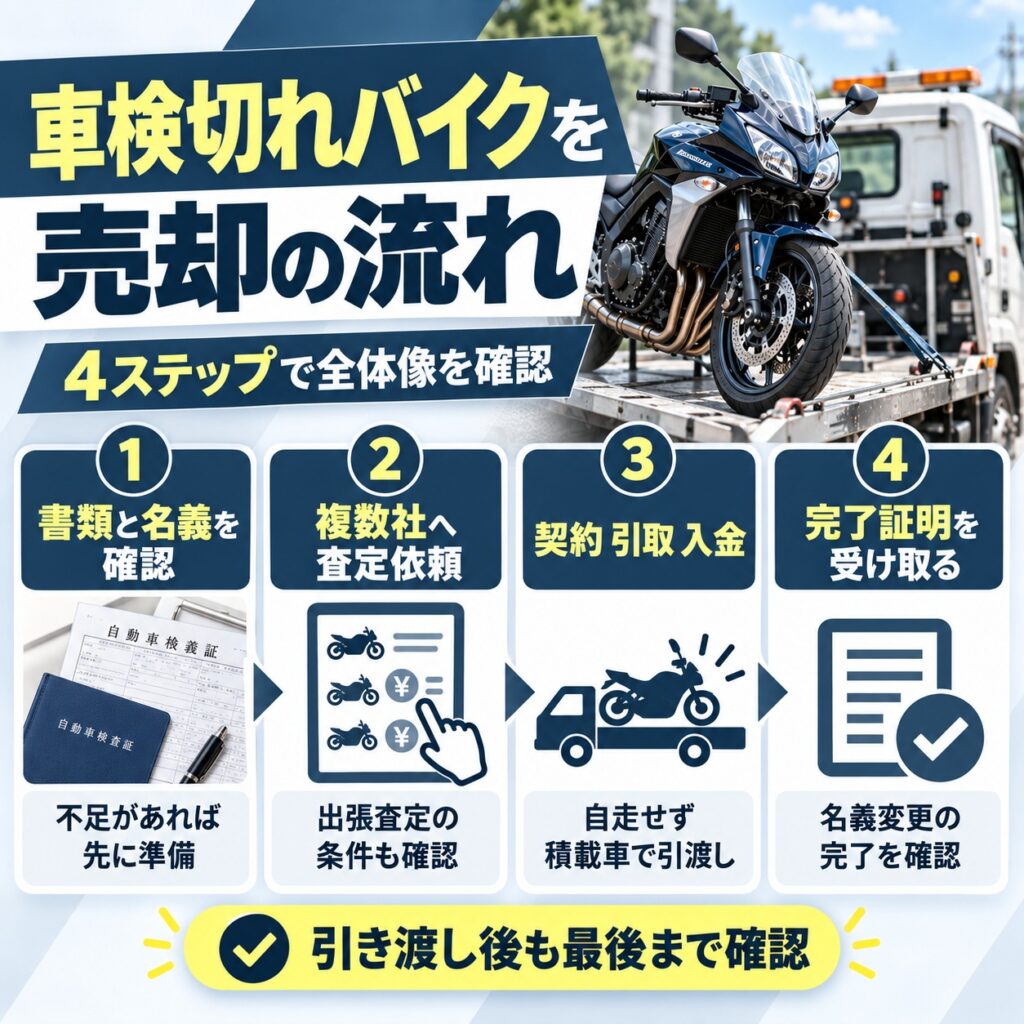 車検切れバイクを買取に出す流れ