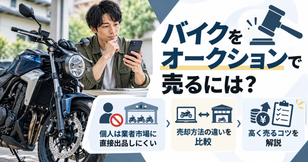 バイクをオークションで売るなら？個人は業者市場に直接出品できるのか