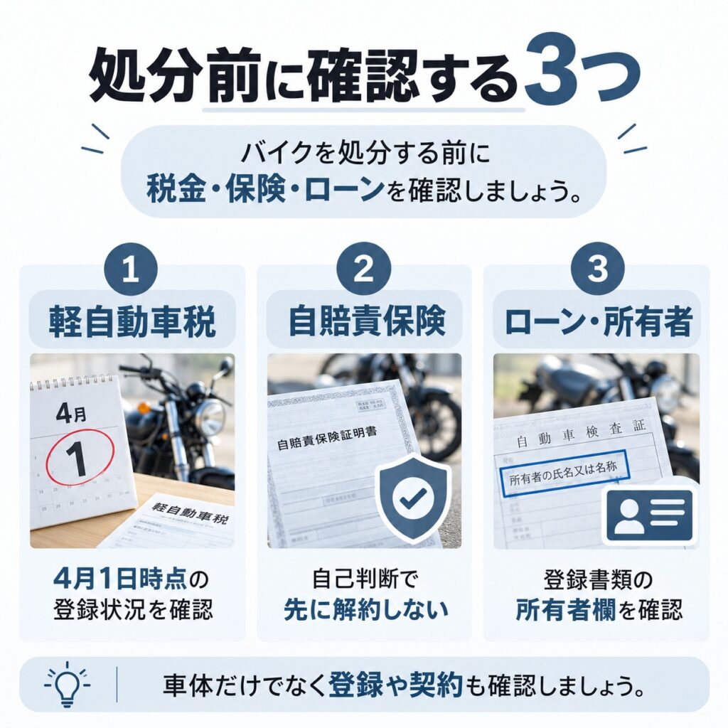 バイクを処分する前に税金・保険・ローンを確認する