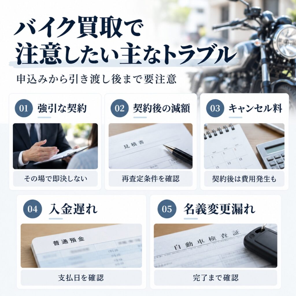 バイク買取で注意したい主なトラブル